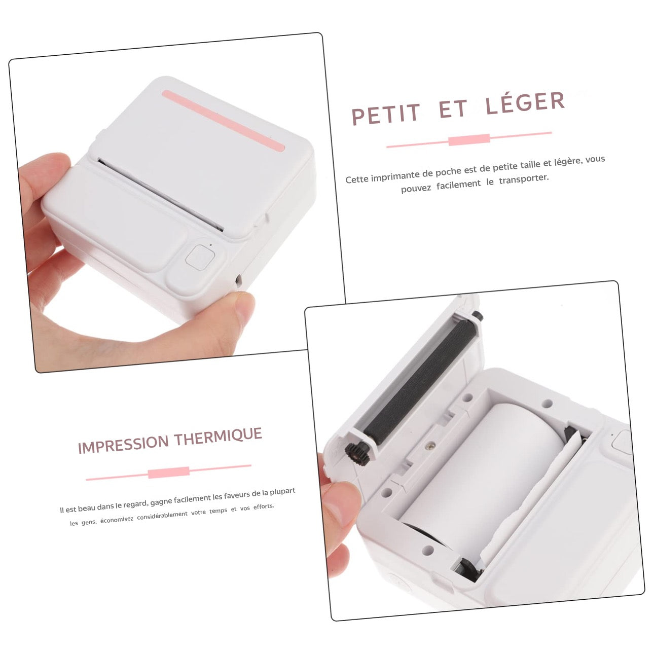 Mini imprimante avec 2 rouleaux offerts