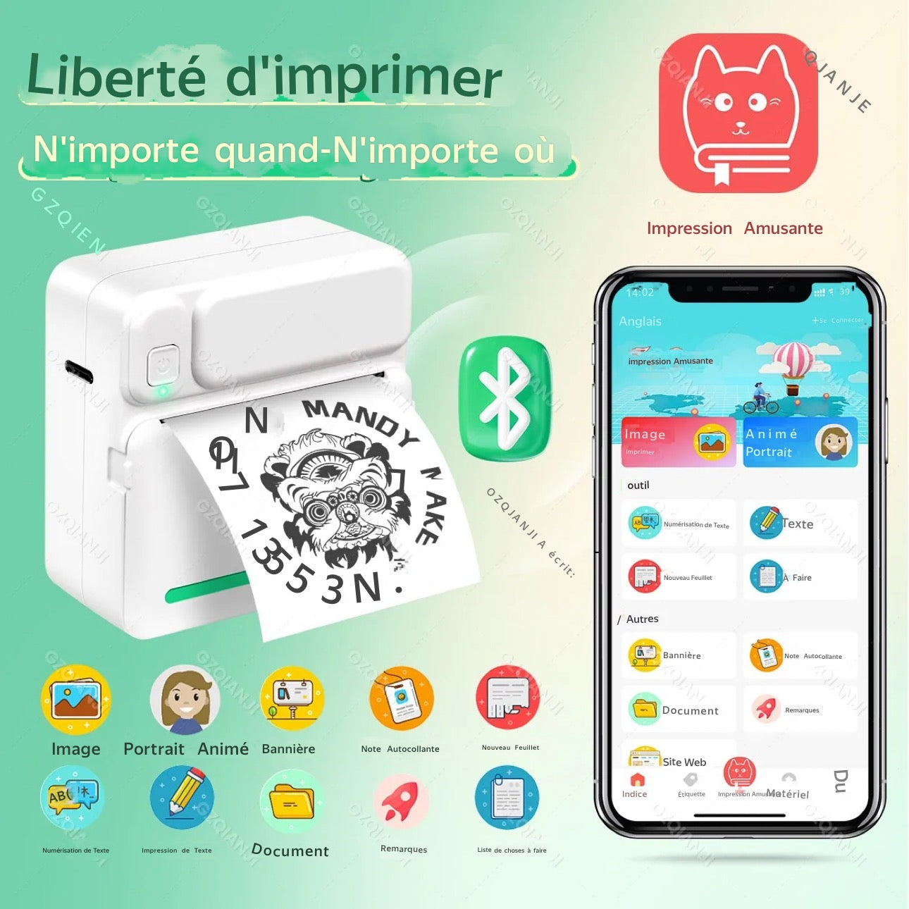 Mini imprimante avec 2 rouleaux offerts