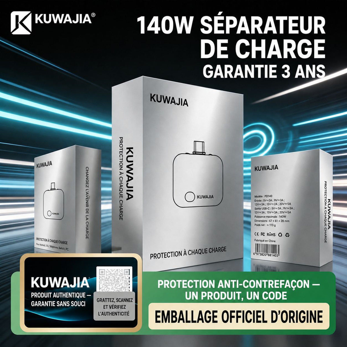 Séparateur de Charge 140W – Charge Rapide & Protection