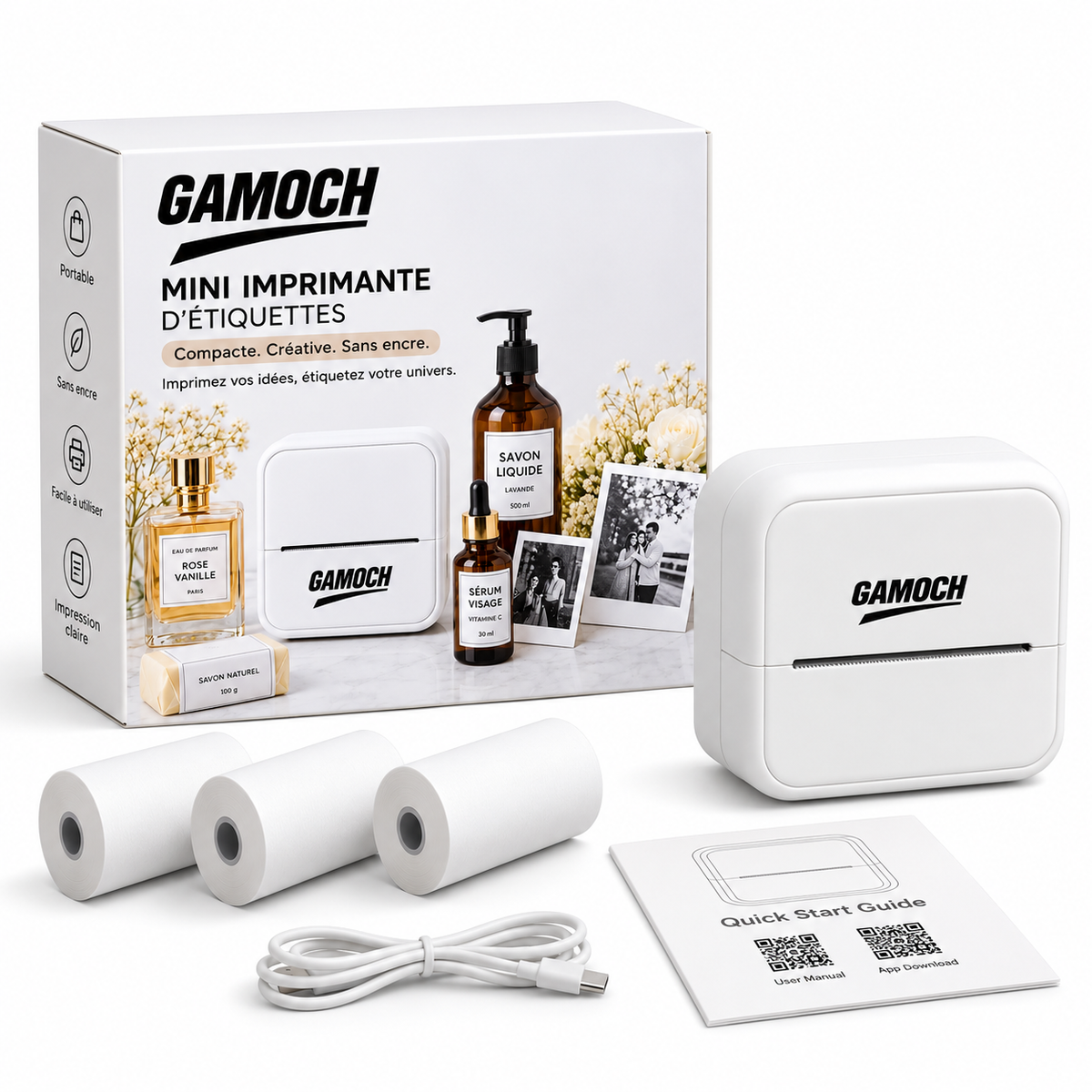 Mini Imprimante d’Étiquettes + 3 Rouleaux OFFERTS