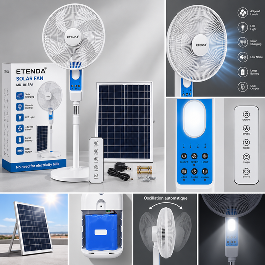 Ventilateur Solaire Rechargeable – 4 Vitesses