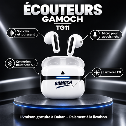 Écouteurs Gamoch TG11 blancs avec boîtier de charge