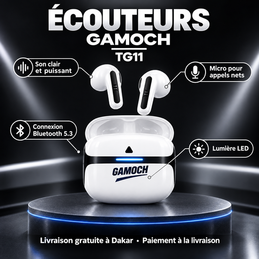 Écouteurs Gamoch TG11 blancs avec boîtier de charge
