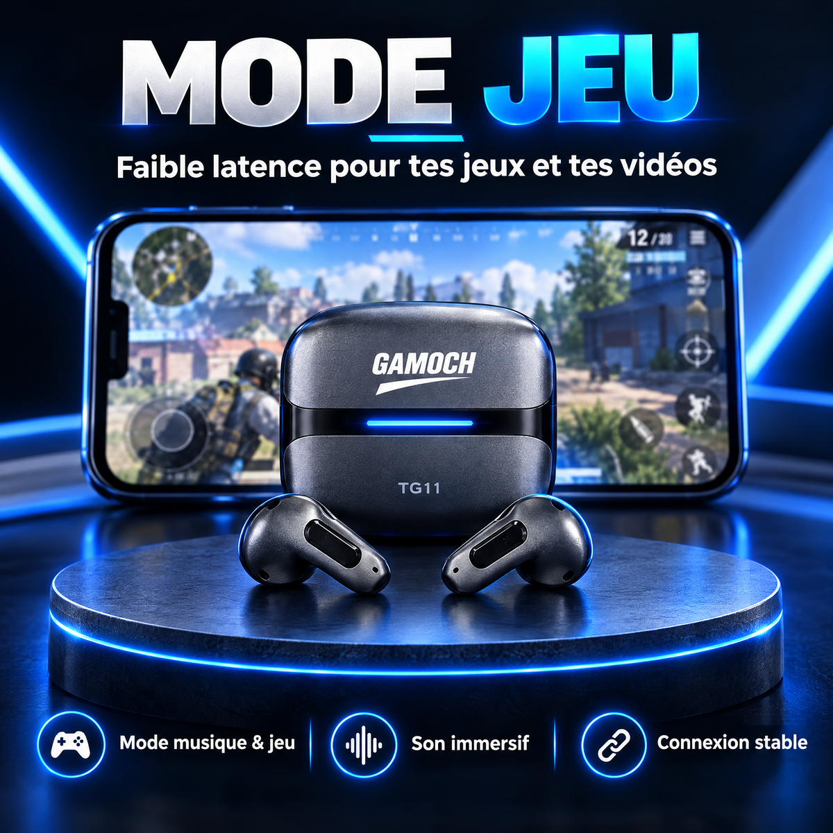 Écouteurs Gamoch TG11 gris en mode jeu