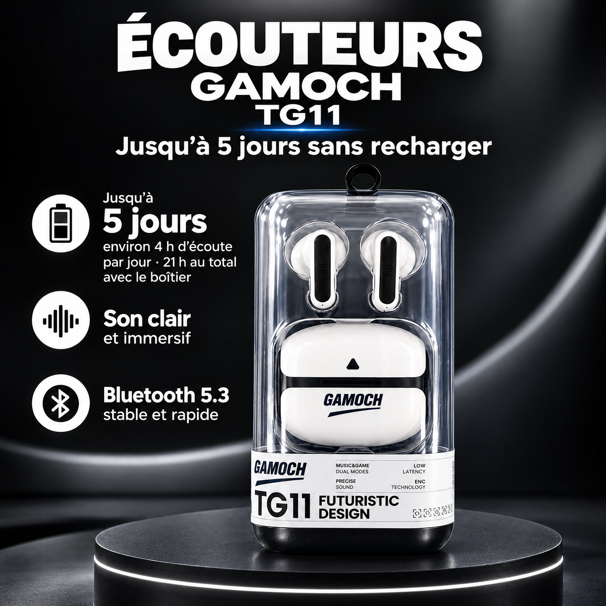 Écouteurs Gamoch TG11 : jusqu’à 5 jours sans recharger
